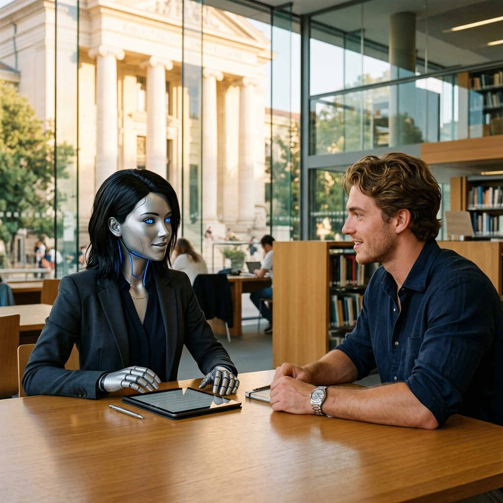 Julien and Lumière studying in the Médiathèque centrale Émile Zola