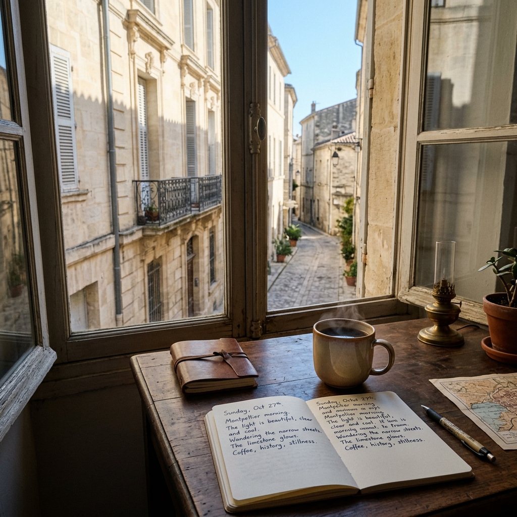 Julien's study desk on Sunday morning with his notebook
